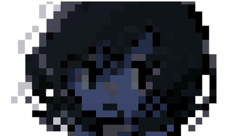 Pixel-art portrait detail of Shion Shimada's face